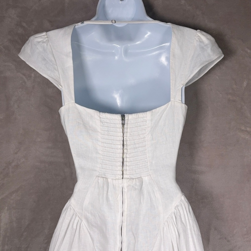Reformation Cammie Dress Womens 0 White Linen Square Neck Mini Cottagecore - Picture 6 of 9